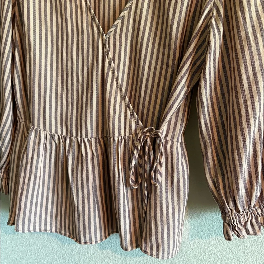 NWOT Madewell Top Puff-Sleeve Peplum Wrap Top Women’s XS Stripes Pink Cotton